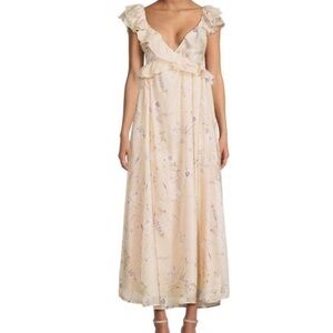 KOKO + MASON Yellow Beige Floral Ruffle Maxi Dress Sz. S NWT!
